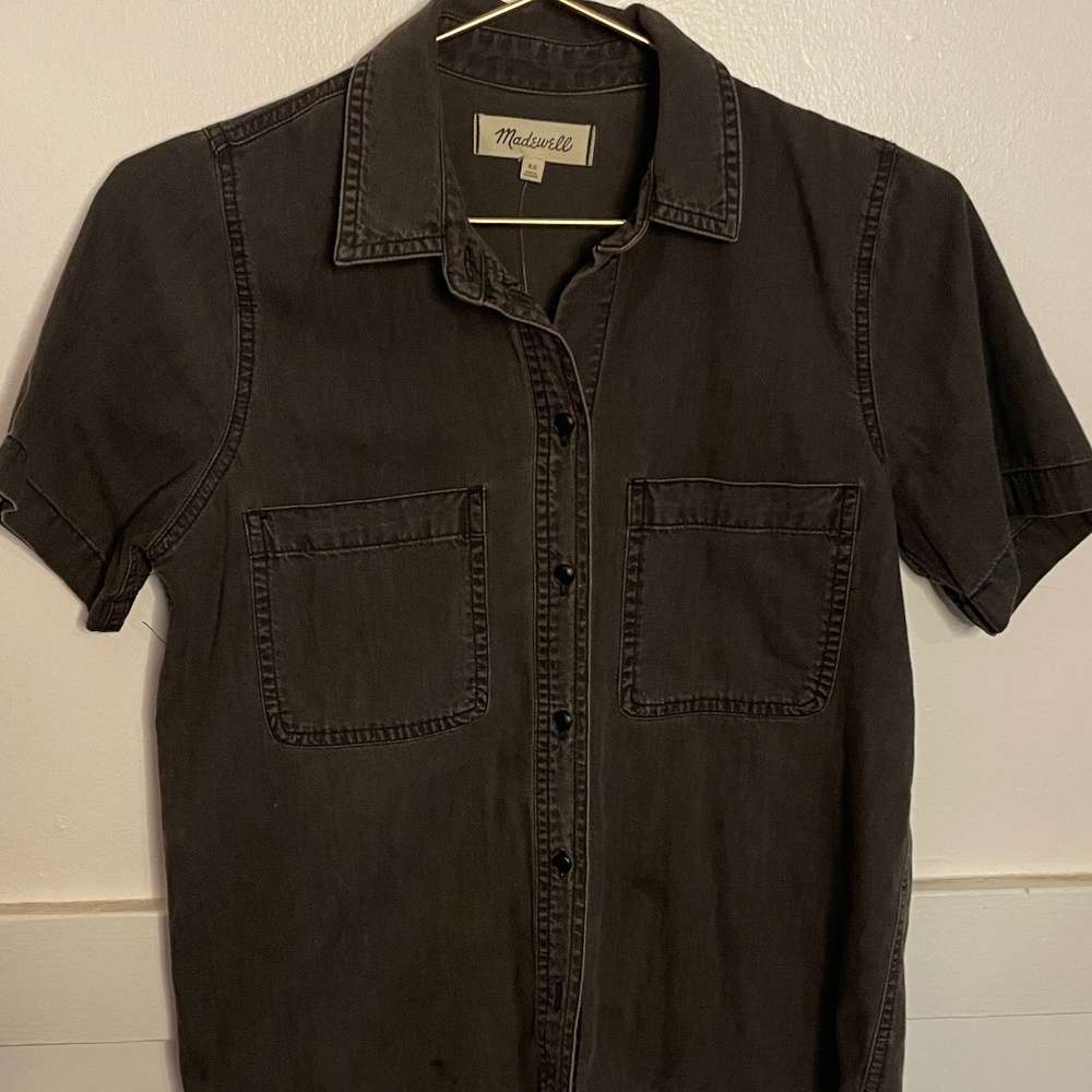 NWT Madewell Denim Short-Sleeved Button Up Shirt in Charcoal- XS